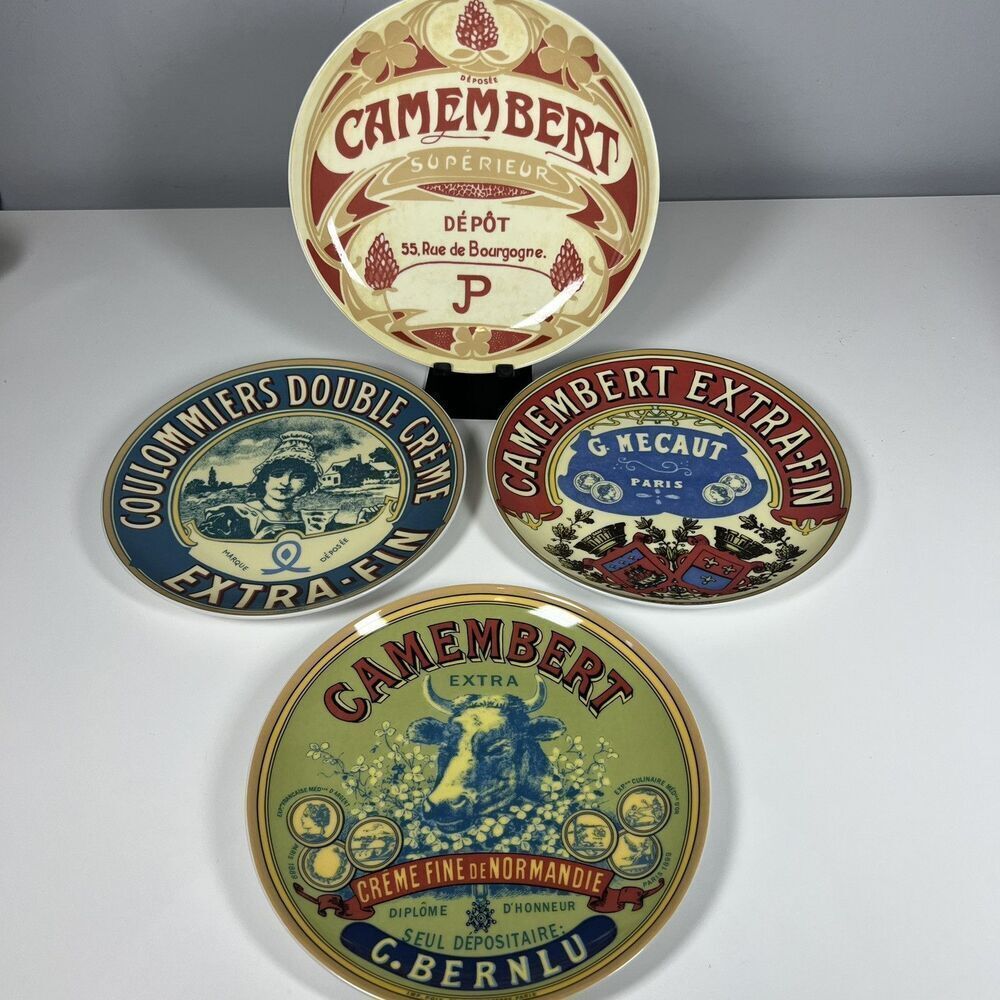 Vintage BIA Cordon Bleu Boxed Set of 4 8" Plates Advertising for French cheese